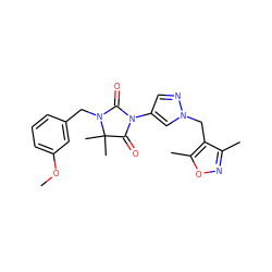 COc1cccc(CN2C(=O)N(c3cnn(Cc4c(C)noc4C)c3)C(=O)C2(C)C)c1 ZINC000115733381