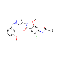 COc1cccc(CN2CC[C@H](NC(=O)c3cc(Cl)c(NC(=O)C4CC4)cc3OC)C2)c1 ZINC000000602171