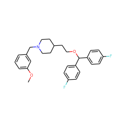 COc1cccc(CN2CCC(CCOC(c3ccc(F)cc3)c3ccc(F)cc3)CC2)c1 ZINC000013494205