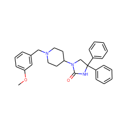 COc1cccc(CN2CCC(N3CC(c4ccccc4)(c4ccccc4)NC3=O)CC2)c1 ZINC000034802136