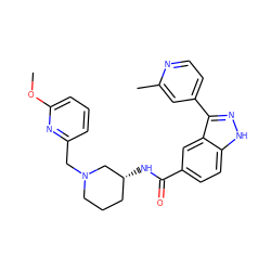 COc1cccc(CN2CCC[C@@H](NC(=O)c3ccc4[nH]nc(-c5ccnc(C)c5)c4c3)C2)n1 ZINC000147812827