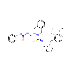 COc1cccc(CN2CCC[C@@H]2C/N=C(\S)N2Cc3ccccc3C[C@H]2CNC(=O)Nc2ccccc2)c1OC ZINC000029329231