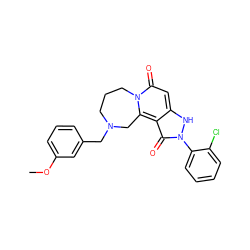 COc1cccc(CN2CCCn3c(c4c(=O)n(-c5ccccc5Cl)[nH]c4cc3=O)C2)c1 ZINC000073258782