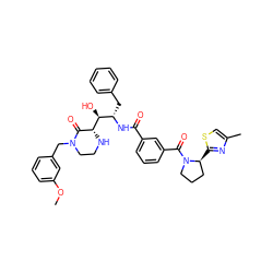 COc1cccc(CN2CCN[C@@H]([C@@H](O)[C@H](Cc3ccccc3)NC(=O)c3cccc(C(=O)N4CCC[C@@H]4c4nc(C)cs4)c3)C2=O)c1 ZINC000169701583