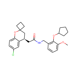 COc1cccc(CNC(=O)C[C@@H]2CC3(CCC3)Oc3ccc(Cl)cc32)c1OC1CCCC1 ZINC000068197304