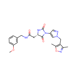 COc1cccc(CNC(=O)C[C@@H]2NC(=O)N(c3cnn(Cc4c(C)noc4C)c3)C2=O)c1 ZINC000115731325