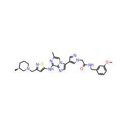 COc1cccc(CNC(=O)Cn2cc(-c3cnc4c(Nc5cc(CN6CCC[C@H](C)C6)ns5)nc(C)cn34)cn2)c1 ZINC000084634999