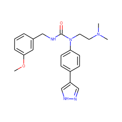 COc1cccc(CNC(=O)N(CCN(C)C)c2ccc(-c3cn[nH]c3)cc2)c1 ZINC000095592555