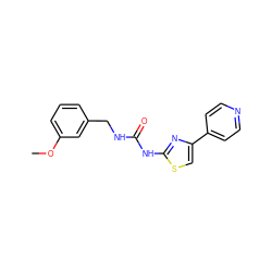 COc1cccc(CNC(=O)Nc2nc(-c3ccncc3)cs2)c1 ZINC000098023186