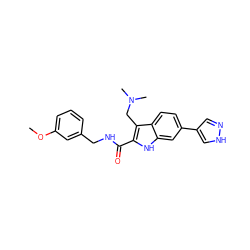 COc1cccc(CNC(=O)c2[nH]c3cc(-c4cn[nH]c4)ccc3c2CN(C)C)c1 ZINC000073196363