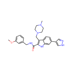 COc1cccc(CNC(=O)c2[nH]c3cc(-c4cn[nH]c4)ccc3c2CN2CCN(C)CC2)c1 ZINC000073169285