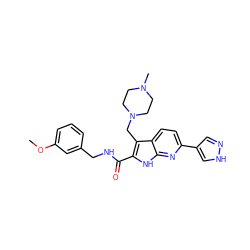 COc1cccc(CNC(=O)c2[nH]c3nc(-c4cn[nH]c4)ccc3c2CN2CCN(C)CC2)c1 ZINC000073169290