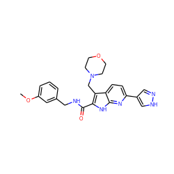 COc1cccc(CNC(=O)c2[nH]c3nc(-c4cn[nH]c4)ccc3c2CN2CCOCC2)c1 ZINC000073170040