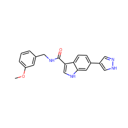 COc1cccc(CNC(=O)c2c[nH]c3cc(-c4cn[nH]c4)ccc23)c1 ZINC000073168897