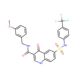 COc1cccc(CNC(=O)c2c[nH]c3ccc(S(=O)(=O)Nc4ccc(C(F)(F)F)cc4)cc3c2=O)c1 ZINC000169312832