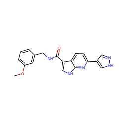 COc1cccc(CNC(=O)c2c[nH]c3nc(-c4cn[nH]c4)ccc23)c1 ZINC000073168901