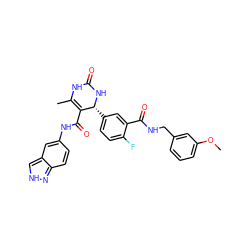 COc1cccc(CNC(=O)c2cc([C@H]3NC(=O)NC(C)=C3C(=O)Nc3ccc4n[nH]cc4c3)ccc2F)c1 ZINC000653825825