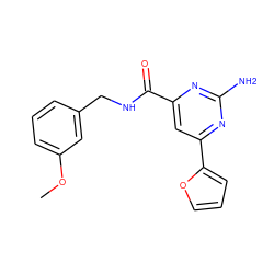 COc1cccc(CNC(=O)c2cc(-c3ccco3)nc(N)n2)c1 ZINC000043010447