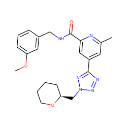 COc1cccc(CNC(=O)c2cc(-c3nnn(C[C@@H]4CCCCO4)n3)cc(C)n2)c1 ZINC000205011356