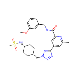 COc1cccc(CNC(=O)c2cc(-c3nnn(C[C@H]4CC[C@@H](NS(C)(=O)=O)CC4)n3)cc(C)n2)c1 ZINC000653712993