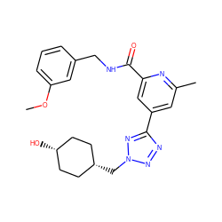 COc1cccc(CNC(=O)c2cc(-c3nnn(C[C@H]4CC[C@@H](O)CC4)n3)cc(C)n2)c1 ZINC000653708704