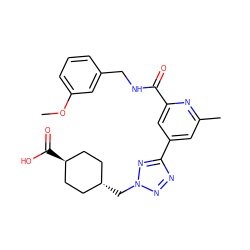 COc1cccc(CNC(=O)c2cc(-c3nnn(C[C@H]4CC[C@H](C(=O)O)CC4)n3)cc(C)n2)c1 ZINC000253678873