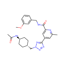 COc1cccc(CNC(=O)c2cc(-c3nnn(C[C@H]4CC[C@H](NC(C)=O)CC4)n3)cc(C)n2)c1 ZINC000167299908