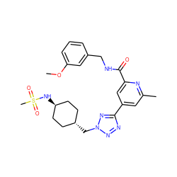 COc1cccc(CNC(=O)c2cc(-c3nnn(C[C@H]4CC[C@H](NS(C)(=O)=O)CC4)n3)cc(C)n2)c1 ZINC000653712992