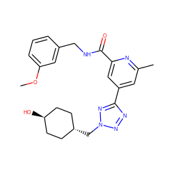 COc1cccc(CNC(=O)c2cc(-c3nnn(C[C@H]4CC[C@H](O)CC4)n3)cc(C)n2)c1 ZINC000653708703