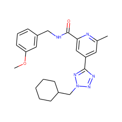 COc1cccc(CNC(=O)c2cc(-c3nnn(CC4CCCCC4)n3)cc(C)n2)c1 ZINC000653703170