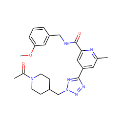 COc1cccc(CNC(=O)c2cc(-c3nnn(CC4CCN(C(C)=O)CC4)n3)cc(C)n2)c1 ZINC000141446378