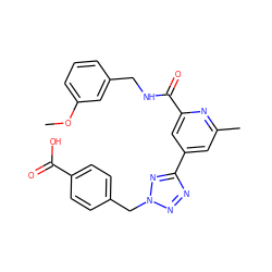 COc1cccc(CNC(=O)c2cc(-c3nnn(Cc4ccc(C(=O)O)cc4)n3)cc(C)n2)c1 ZINC000045384782