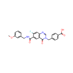 COc1cccc(CNC(=O)c2cc3c(=O)n(Cc4ccc(C(=O)O)cc4)cnc3cc2F)c1 ZINC000029133738