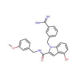 COc1cccc(CNC(=O)c2cc3c(O)cccc3n2Cc2cccc(C(=N)N)c2)c1 ZINC000003815849