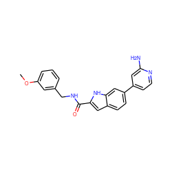 COc1cccc(CNC(=O)c2cc3ccc(-c4ccnc(N)c4)cc3[nH]2)c1 ZINC000073165461