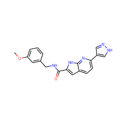 COc1cccc(CNC(=O)c2cc3ccc(-c4cn[nH]c4)nc3[nH]2)c1 ZINC000073195757