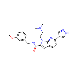 COc1cccc(CNC(=O)c2cc3ccc(-c4cn[nH]c4)nc3n2CCN(C)C)c1 ZINC000073141888