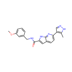 COc1cccc(CNC(=O)c2cc3ccc(-c4cn[nH]c4C)nc3[nH]2)c1 ZINC000073157059