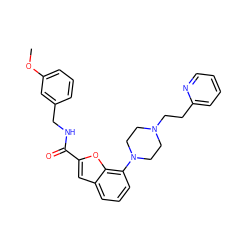 COc1cccc(CNC(=O)c2cc3cccc(N4CCN(CCc5ccccn5)CC4)c3o2)c1 ZINC000114868159