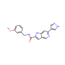 COc1cccc(CNC(=O)c2cc3cnc(-c4cn[nH]c4)cc3[nH]2)c1 ZINC000073142068