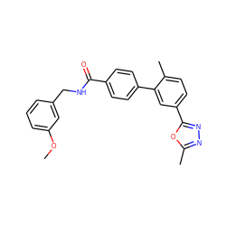 COc1cccc(CNC(=O)c2ccc(-c3cc(-c4nnc(C)o4)ccc3C)cc2)c1 ZINC000029131247