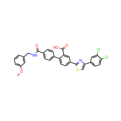 COc1cccc(CNC(=O)c2ccc(-c3ccc(-c4nc(-c5ccc(Cl)c(Cl)c5)cs4)cc3C(=O)O)cc2)c1 ZINC000205053522