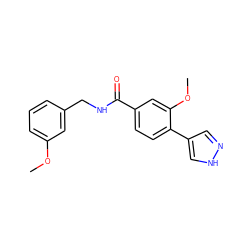 COc1cccc(CNC(=O)c2ccc(-c3cn[nH]c3)c(OC)c2)c1 ZINC000213985372