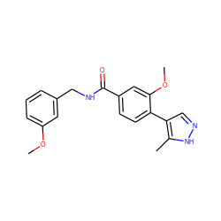 COc1cccc(CNC(=O)c2ccc(-c3cn[nH]c3C)c(OC)c2)c1 ZINC000221699087