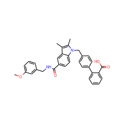 COc1cccc(CNC(=O)c2ccc3c(c2)c(C)c(C)n3Cc2ccc(-c3ccccc3C(=O)O)cc2)c1 ZINC000198495040