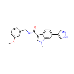 COc1cccc(CNC(=O)c2cn(C)c3cc(-c4cn[nH]c4)ccc23)c1 ZINC000073196749