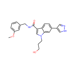 COc1cccc(CNC(=O)c2cn(CCCO)c3cc(-c4cn[nH]c4)ccc23)c1 ZINC000073196570