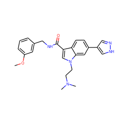 COc1cccc(CNC(=O)c2cn(CCN(C)C)c3cc(-c4cn[nH]c4)ccc23)c1 ZINC000073196571