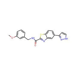 COc1cccc(CNC(=O)c2nc3cc(-c4cc[nH]n4)ccc3s2)c1 ZINC000073195593