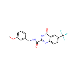 COc1cccc(CNC(=O)c2nc3ccc(C(F)(F)F)cc3c(=O)[nH]2)c1 ZINC000149664190